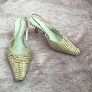 BCBG Beige sling back shoes.